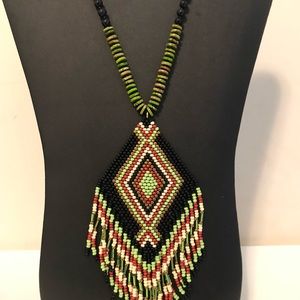 Handmade beadweaving pendant with turquoise stones boho necklace